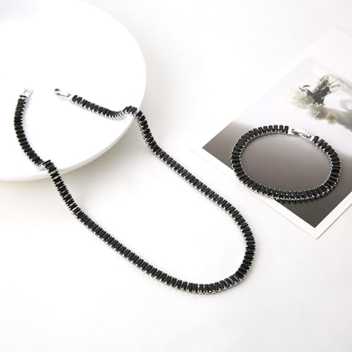 HZMAN Crystal Necklace Bracelet Jewelry Set for Women Dainty Rhinestone Choker Necklace Tennis Bracelet Cubic Zirconia Bridal Wedding Jewelry - color: Black
