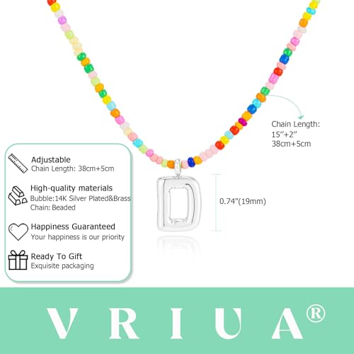 VRIUA Colorful Initial Necklaces for Women – Bubble Letter A-Z Necklace Handmade Beaded Necklace Dainty Initial Necklaces for Girls Kids - Teen Girls Gifts Trendy Jewelry - color: Silver, style: D