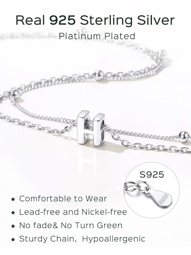 ChicSilver Ankle Bracelets for Women Waterproof, 925 Sterling Silver Initial Anklets for Women, Adjustable Dainty Layered Anklet Beach Jewelry for Women Mom Wife Friend - style: Silver-H