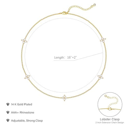 Zeffy Diamond Necklaces for Women, Dainty Gold Necklace 18k Gold Plated Layered Necklaces Simple Gold CZ Diamond Pendant Necklaces for Women Trendy Jewelry Gifts for Girls - color: Gold Flower Diamond Necklace