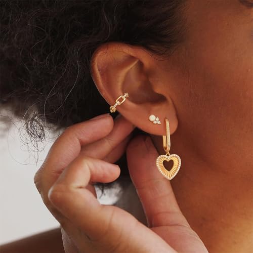 Bemoly Ear Cuff Earrings for Women 14K Gold Plated Cubic Zirconia Dangle Huggie Ear Cuffs Non Piercing | Clip On Cartilage - style: J-Chain-Single