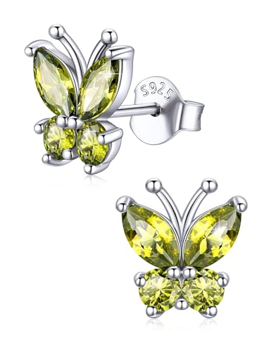 ChicSilver 925 Sterling Silver Bow/Butterfly Earrings for Women Hypoallergenic Birthstone Earrings Dainty Bow/Butterfly Jewelry Gift for Women - color: Butterfly-August-Peridot