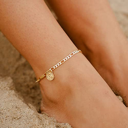 Anklets for Women Dainty Zodiac Constellation Anklet Zodiac Sign Disc Ankle Bracelet 14k Gold-Plated Anklets for Women - color: Aquarius (Jan.20—Feb.18)