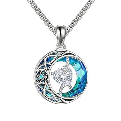ONEFINITY Moon Star Necklace 18K White Gold Plated Celtic Moon Birthstone Pendant Necklaces Heart Birthstone Anniversary Birthday Jewelry Gifts for Women Wife Mom - style: April