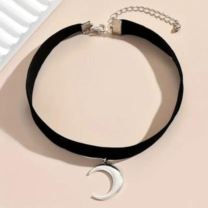 Fesciory Black Necklaces for Women, Adjustable Layered Velvet Leather Lace Collar Necklace, Goth Jewelry Gifts. - color: Moon(Silver)1