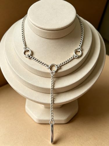 Stainless Steel O Ring Choker Necklace for Women Men Chunky Cuban Chain Collar Punk Statement Jewelry Gift for Edgy Streetwear & Aesthetic Outfits - color: Silver bar+ring