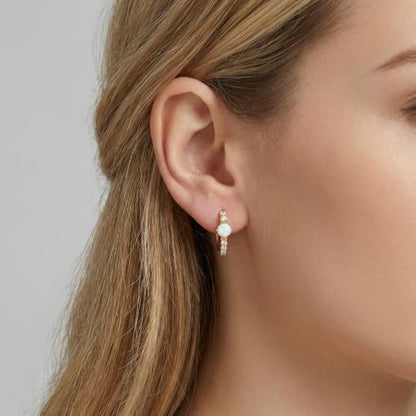 14K Gold Earrings for Women Opal Huggie Hoop Earrings Dainty Hypoallergenic 20mm Earrings Jewelry Gift