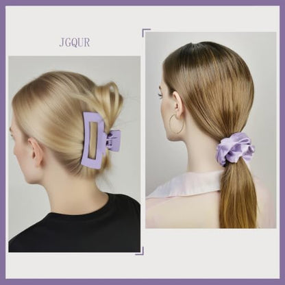 8pcs Purple Hair Clips Scrunchies Set - Medium Hair Claw Clips for Women, Satin Hair Scrunchies for Thick Thin Hair Accessoties, Non-Slip Matte Hair Claws, Party, Birthday Gifts, Lilac - color: Light Lilac Purple
