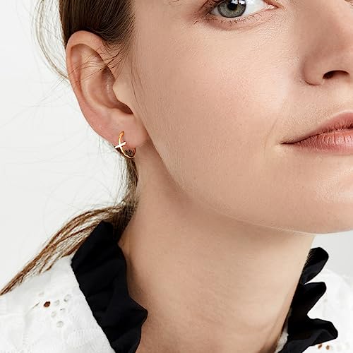 Me&Hz Gold Huggie Earrings Small Huggie Hoop Earrings for Women 14K Gold Plated Hypoallergenic Cubic Zirconia Huggies Mini Silver Hoop Earring for Women - color: Gold,Cross
