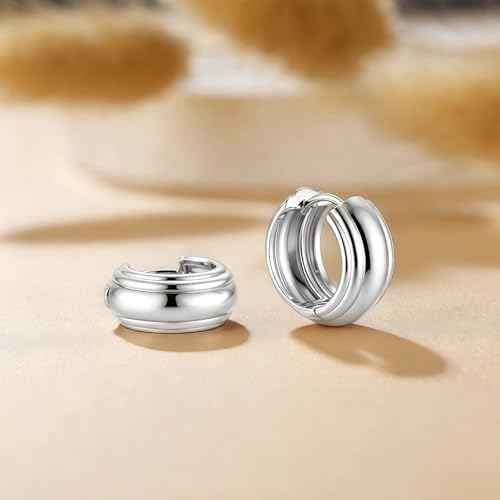 925 Sterling Silver Hoop Earrings for Women Chunky Small Huggie Earrings | Hypoallergenic Lightweight Huggy Earrings Crafted with 925 Sterling Silver Posts Fashion Jewelry Gifts - color: Silver Chunky Huggie Earrings