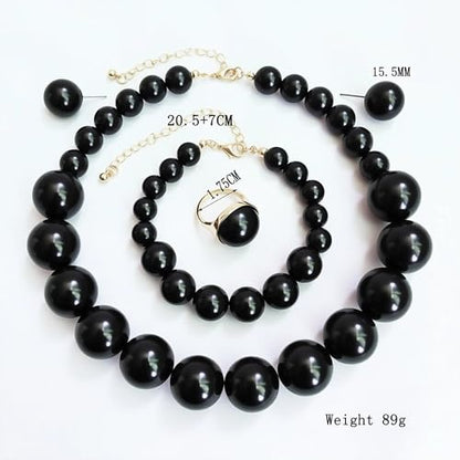 Prom Jewelry Set for Women Pearl Jewelry Sets Pearls Necklace Earrings Bracelet Ring Sets Faux Pearls Bridesmaid Bridal Wedding Prom Outfits Jewelry Sets - color: Black