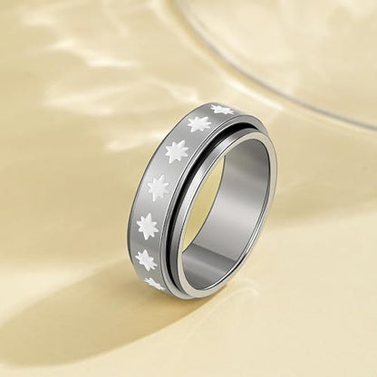 Fidget Anxiety Rings for Women 14K Gold Silver Plated Spinner Band Ring 8mm Thick Stainless Steel Statement Rings Jewelry Gifts Size 6-10 - color: Silver-Star