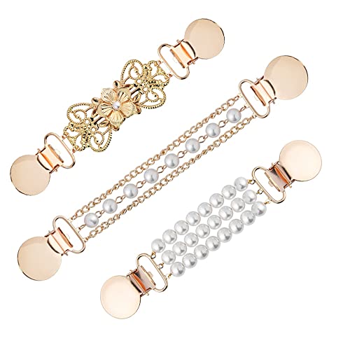 3pcs women's Pearl Sweater Clip dress fixed brooch Ladies anti-glare collar connection buckle Pearl clothes jewelry