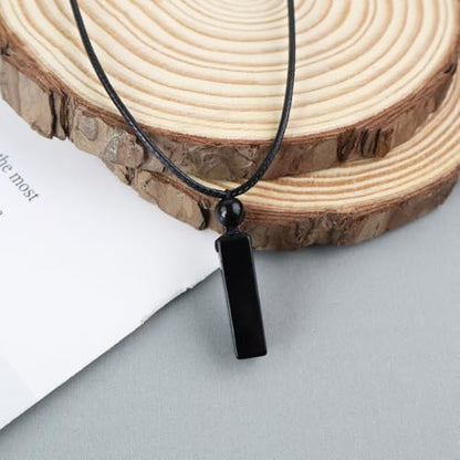 weryerker Natural Gemstone Pendant Necklace for Men, Healing Crystal Pendant, Cuboid Amulet Pendant with Adjustable Wax Rope - color: Black obsidian