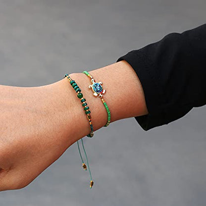 KELITCH Crystal Agate Friendship Bracelet Handmade Seed Beads Adjustable Bracelets for Women - color: Green