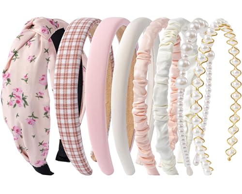 Sunolga Brown Headbands for Women Girls Non Slip Floral Padded Hairbands | Knotted Hairband, Lightweight, No-Teeth Comfort, Headbands for Daily Wear, Parties, Gifts Hair Accessories - color: 8Pack-Pink2
