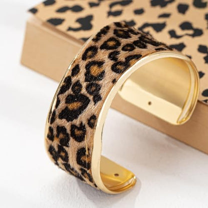COLORFUL BLING Metal Punk Leopard Print Bangle Bracelet for Women Wide Chunky Gold Stackable Wrapped Open Cuff Bracelets Wristband Statement Jewelry - style: style 6