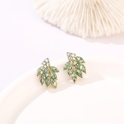 Rhinestone Stud Earrings for Women Small Dainty Crystal Cluster Drop Earrings for Girls Cute Costume Jewelry for Bridal Wedding Party Gift - color: Light Green