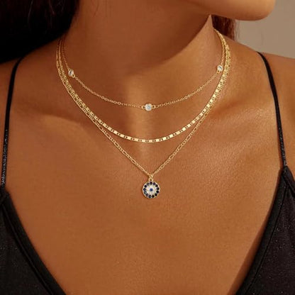 Gold Necklace for Women 14K Gold Plated Layered Necklaces Dainty Pendant Necklace Cute Stack Necklaces Set Fashion Jewelry Gift for Her - style: circle3-gd