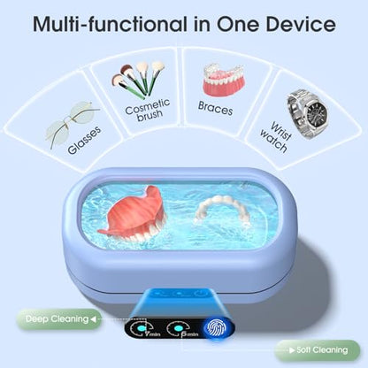 Professional Ultrasonic Jewelry Cleaner with Digital Timer,50KHz Ultrasonic Cleaner Machine with 304 Stainless Steel for Jewelry,Eyeglasses, Rings, Coin, Watch Strap, Dentures, Hygiene Items (Blue)