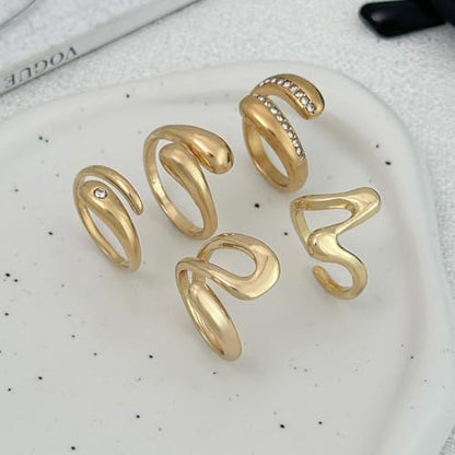 Chunky Gold Rings for Women Rhinestone Stackable Knuckle Ring Set Open Adjustable Statement Ring Set Dainty Crown Cross Midi Rings Fashion Jewelry Gift for Women - color: Gold4
