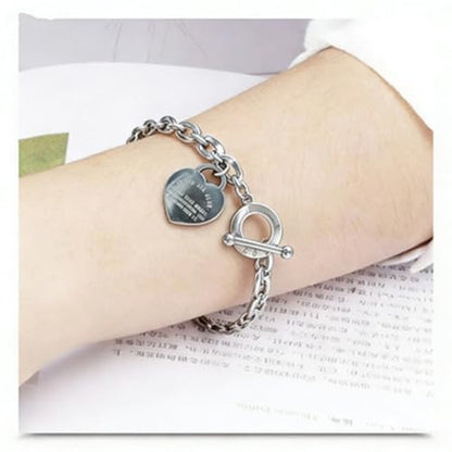 Charm Bracelet for Women 18k Gold/Silver/Rose Gold Plated Love Heart Elegant OT Clasp Stainless Steel Green Bag Packaging Jewelry Gift Birthday - color: Silver, size: 8 inch