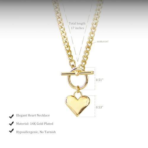 HERIER Cute Heart Necklace Dainty 18k Gold Plated Tiny Heart Pendant Choker Necklaces Small Gold Love Open Heart Chain Necklace for Women Simple Gold Necklace for Women Trendy Jewelry - color: Chunky Puffy Heart Necklace-Gold