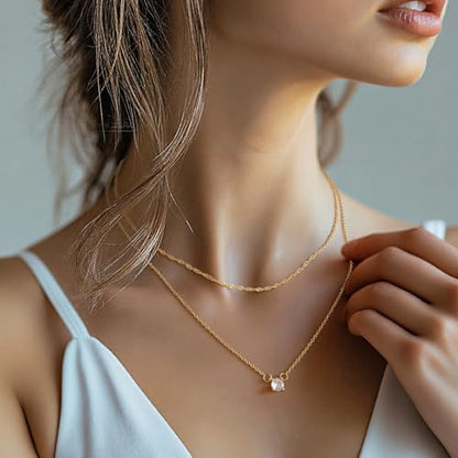 Yowivon Layered Gold Necklaces for Women, Dainty 14K Gold Plated Pendant Necklace, Non Tarnish Cubic Zirconia Stack Choker Necklace, Adjustable Hypoallergenic Trendy Jewelry Gift for Her - style: Gold-Zircon Pendant