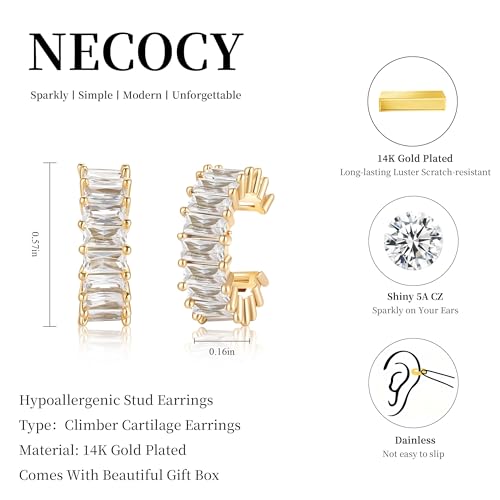 Star 14K Gold Plated Ear Cuff Earrings for Women Non Piercing, Dainty Silver Plated Clip on Cartilage Ear Cuff Non Pierced Trendy CZ Northstar Starburst Sparkling Climber Clawer Earring Jewelry - style: Huggie Hoop-1