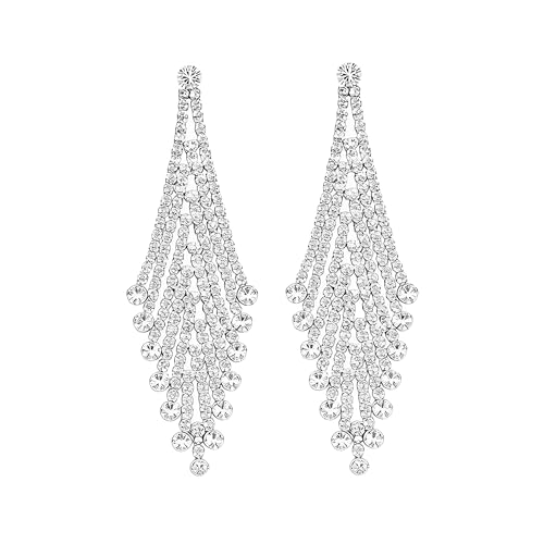 Rhinestone Earrings Dangling for Women Sparkly Silver Dangle Earrings Girls Long Chandelier Earrings Tassel Lightweight Ear Studs Cubic Zirconia (KE001S-W) - color: Dangle 616904S-YZ
