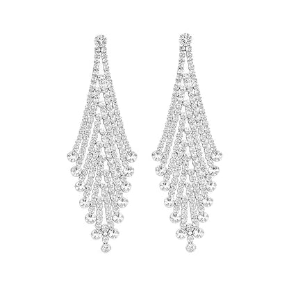 Rhinestone Earrings Dangling for Women Sparkly Silver Dangle Earrings Girls Long Chandelier Earrings Tassel Lightweight Ear Studs Cubic Zirconia (KE001S-W) - color: Dangle 616904S-YZ