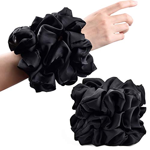 Black Big Scrunchies for Women 6.3Inches Large Scrunchie Satin Oversized Silk Thick Elastic Hair Ties Jumbo Hair Scrunchies 6 Pack (Black) - color: Oversized Black, size: 1 Count (Pack of 6)