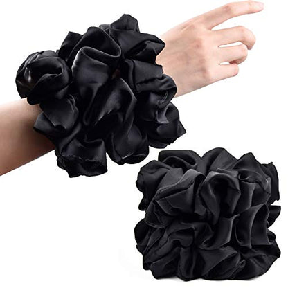 Black Big Scrunchies for Women 6.3Inches Large Scrunchie Satin Oversized Silk Thick Elastic Hair Ties Jumbo Hair Scrunchies 6 Pack (Black) - color: Oversized Black, size: 1 Count (Pack of 6)