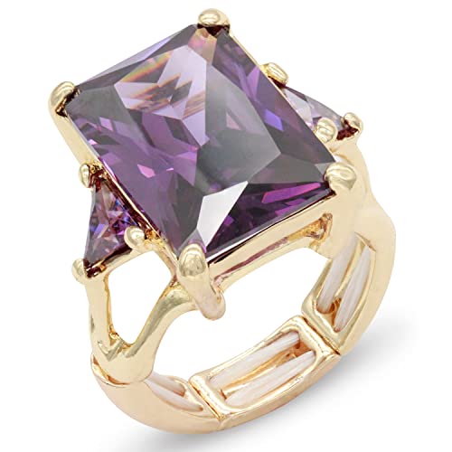Lavencious Big Bold Radiant CZ Stones Stretch Rings for Women Size for 7-9 - color: Purple