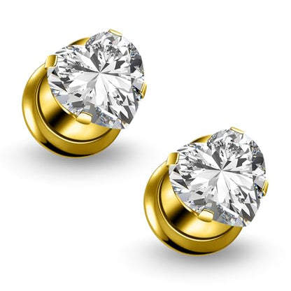 Astm F136 Titanium Heart CZ Ear Gauges Screw Fit Flesh Tunnels Plugs Gauges Earring Expander Stretcher Ear Tunnels For Ears 10G 8G 6G 4G 2G 0G 00G Plug Earrings Piercing Jewelry For Women Men - color: 0G Gauges, Gold