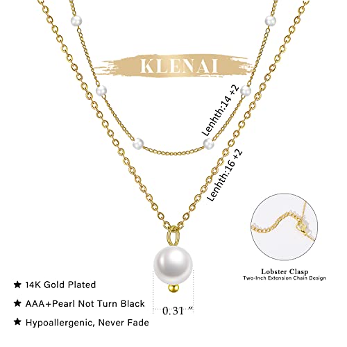 Gold Pearl Necklace For Women - 14K Gold Plated Layered Herringbone Chain Pearl Necklace, Trendy Simple Gold Jewelry Gift - color: Layered Satellite Pearl-Gold