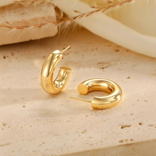 Robaice Chunky Huggie Earring for Women，14K Gold Plated Hoop Earrings | Gold Huggie 925 Sterling Silver Post Earrings, Statement Trendy Hoop Earring，Fashion Lightweight Jewelry Gifts for Women - color: Gold-F