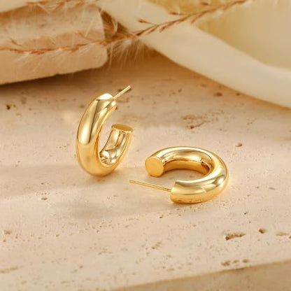 Robaice Chunky Huggie Earring for Women，14K Gold Plated Hoop Earrings | Gold Huggie 925 Sterling Silver Post Earrings, Statement Trendy Hoop Earring，Fashion Lightweight Jewelry Gifts for Women - color: Gold-F
