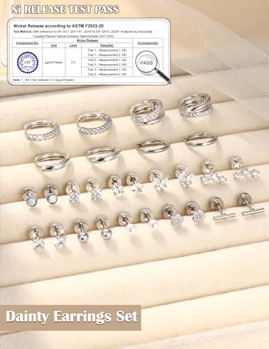 BESTEEL Hypoallergenic Flat Back Earrings - 14K Gold Plated Cartilage Earring Sets 20G Surgical Stainless Steel Earrings for Women Small Hoop Flatback Stud Earring Stacks Helix Conch Tragus Piercing Jewelry - color: Silver Plated
