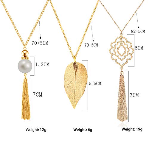 SEVENSTONE 3PCS Long Pendant Necklaces for Women Knot Disk Circle Tassel Statement Sweater Necklace Set - color: Gold-3P