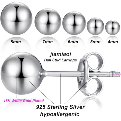Jiamiaoi Ball Stud Earrings Set Sizes 4mm-10mm,High Polish Finish Ball Studs Hypoallergenic 925 Sterling Silver Stud Earrings for Women Men - color: A-Silver, size: 5MM