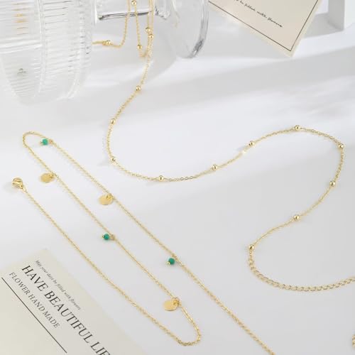 Gold Layered Belly Chain Turquoise Charm Belly Chain Adjustable Double Minimalist Waist Chain Summer Beach Vacation Jewelry Accessories - color: gold
