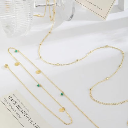 Gold Layered Belly Chain Turquoise Charm Belly Chain Adjustable Double Minimalist Waist Chain Summer Beach Vacation Jewelry Accessories - color: gold