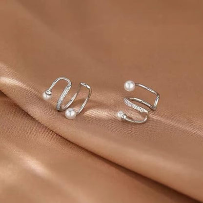 S925 Sterling Silver Pearl Ear Cuff Earrings for Women Mom Dainty 14K Gold Plated Pearl Wrap Earring Ear Cuff Non Piercing Clip-On Cartilage Earring Mothers Day Birthday Wedding Jewelry Gifts - color: Silver
