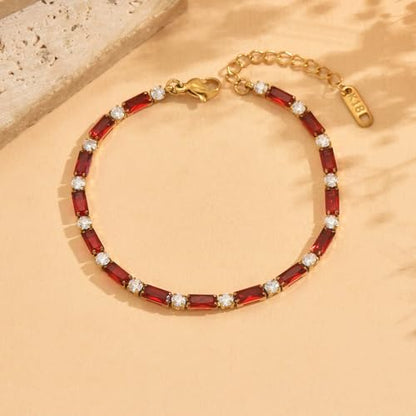 18K Gold Plated Multi-Color Classic Tennis Bracelet for Women Dainty Color 3mm Rainbow Cubic Zirconia Bracelet Adjustable CZ Gold Bracelets Trendy Summer Jewelry Gift - style: Red-Gold