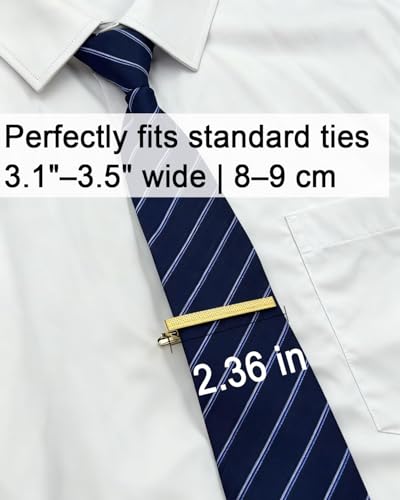 Gold Silver Black Tie Clips for Men, 2.36in Tie Bar & Pin with Gift Box | Solid Brass Protects Silk Ties. Men's Accessories ideal for Business, Wedding, Formal, Husband, Boyfriend, Father - style: Golden