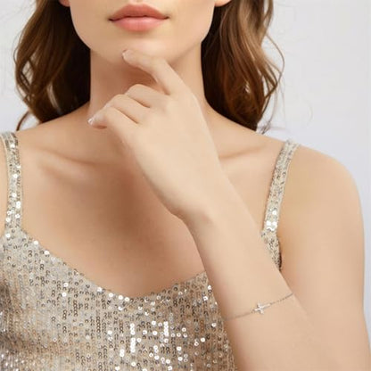 925 Sterling Silver Adjustable Bracelet for Women Jewelry Gifts - color: Silver cross