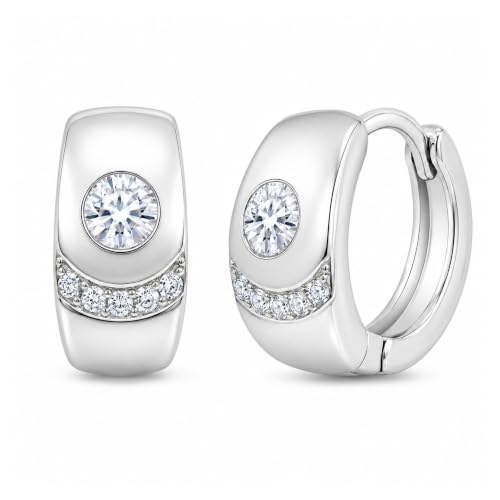 Gempires Huggie Hoop Earrings for Women | Cubic Zirconia Fashion Earrings Collection | Gold, Silver & Rose Gold Tone Styles | Lightweight Everyday Jewelry - color: Silver Geometric Round