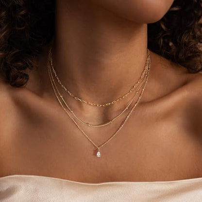 Dainty Layered Necklaces for Women,14k Gold Plated CZ Choker Necklace Stack | 14K Gold Plated Necklace set,Non Tarnish Hypoallergenic Beaded Paperclip Chain Necklace Stack Women's Minimalist Jewelry Gift - color: Gold-1