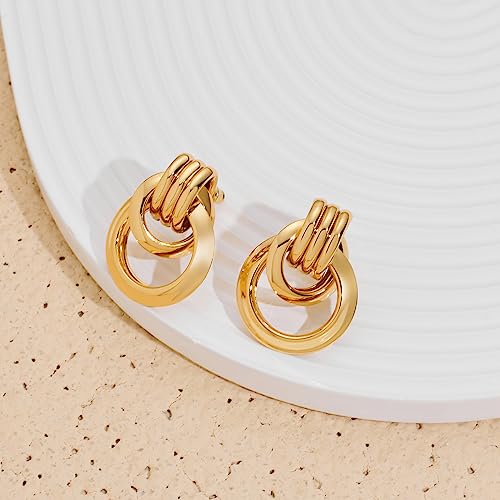 Gold Chunky Earrings for Women Geometric Knot Link Drop Dangle Earrings 14K Gold Plated Statement Earrings Trendy Gold Jewelry - color: Style 6